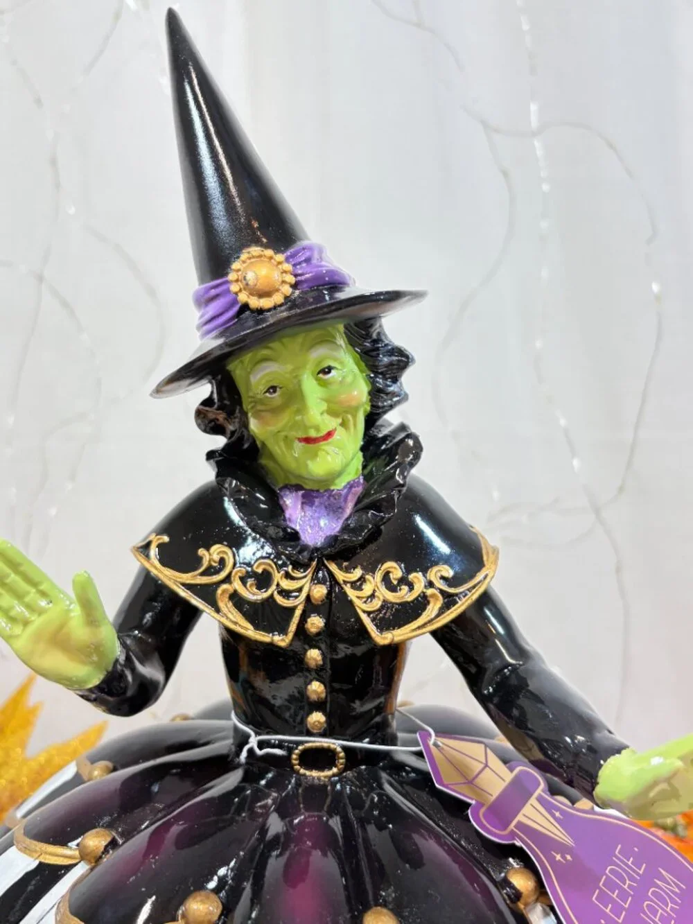 Eerie Charm Halloween Green Wicked Witch In Black & White Pumpkin Figurine 15